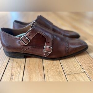 Cuoio Men’s Dress Shoes Loafer Size 10.5M Brown Leather Buckle Italy Square Toe